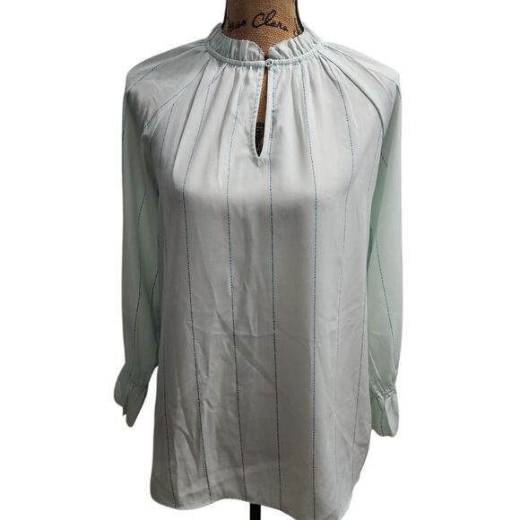 Kaari Blue Elegant Mint‎ Green Blouse with Pinstripe Detail Long Sleeve - Picture 1 of 6